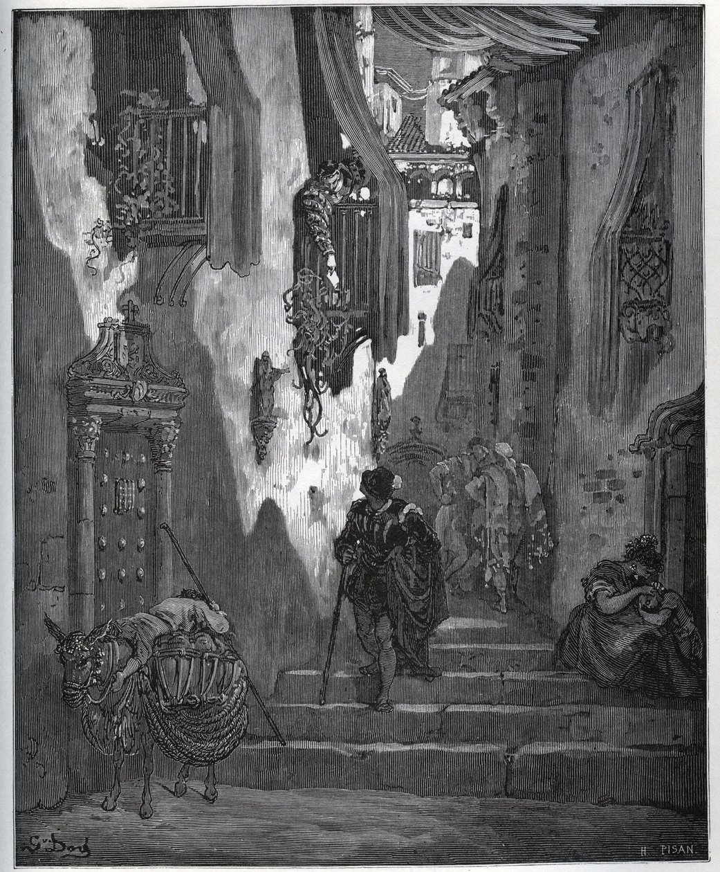 Luscinde invia un biglietto a Cardenio - da "Don Chisciotte della Mancia" di Miguel Cervantes (1547-1616) - xilografia dopo disegno di Gustave Doré. da Gustave Dore