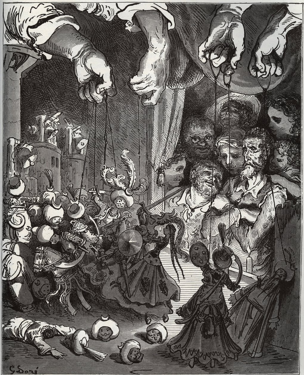 Lo spettacolo dei burattini di Maese Pedro - da "Don Chisciotte della Mancia" di Miguel Cervantes (1547-1616) - xilografia su disegno di Gustave Doré da Gustave Dore