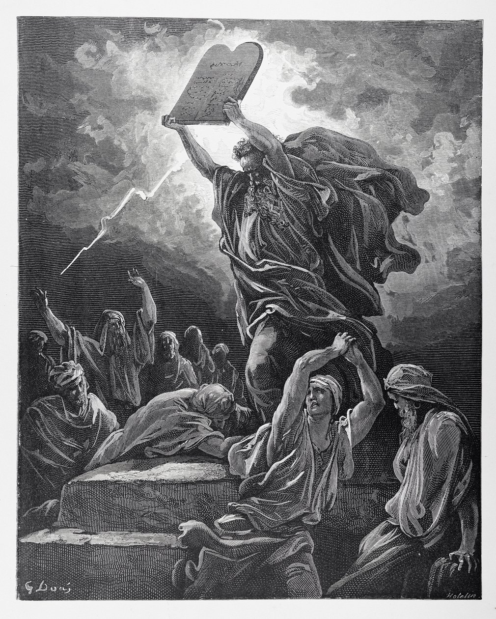 Mosè rompe le tavole della legge, inciso da Hotelin, c.1868 da Gustave Dore