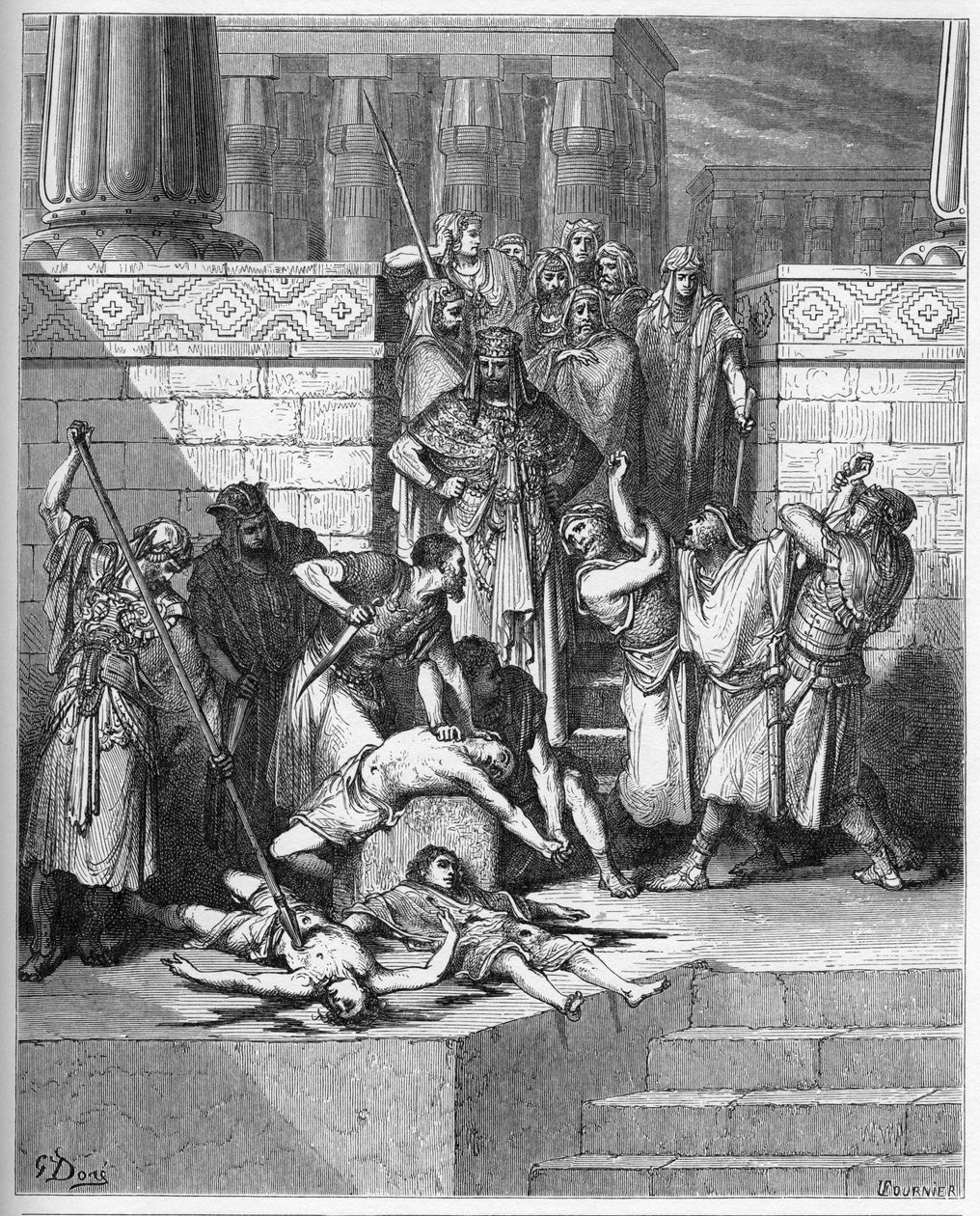 Nabucodonosor ordina di uccidere i figli del ribelle Sedecia - incisione in "La Bibbia illustrata" di Gustave Doré (1832-1883) - Incisione da "La Bibbia di Doré" da Gustave Dore