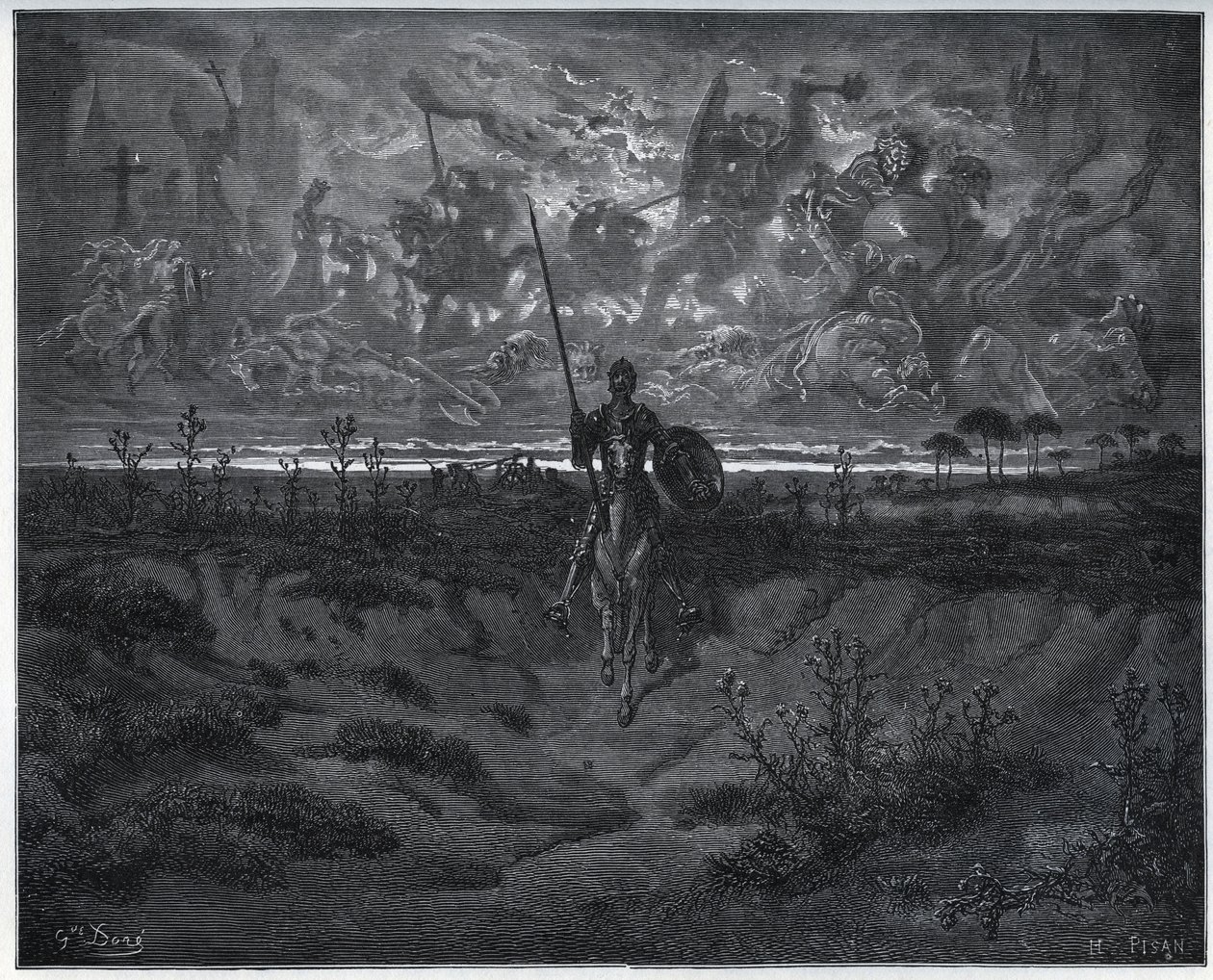 In questo viaggio, il nostro nuovo avventuriero parlava a se stesso - da "Don Chisciotte della Mancia" di Miguel Cervantes da Gustave Dore