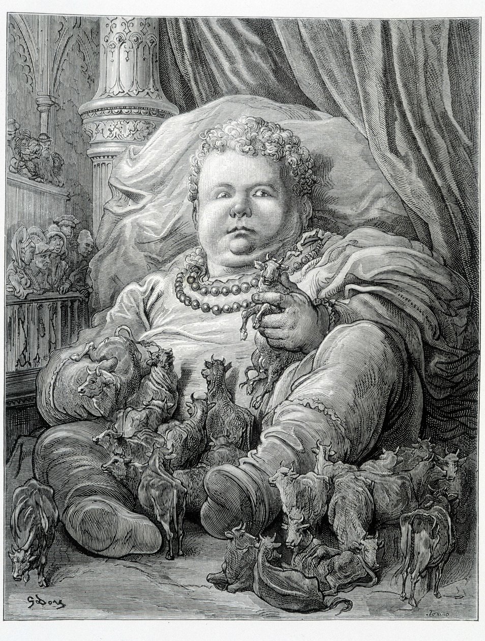 Pantagruel circonda le mucche - in "Gargantua" di Rabelais, ill. Gustave Doré da Gustave Dore
