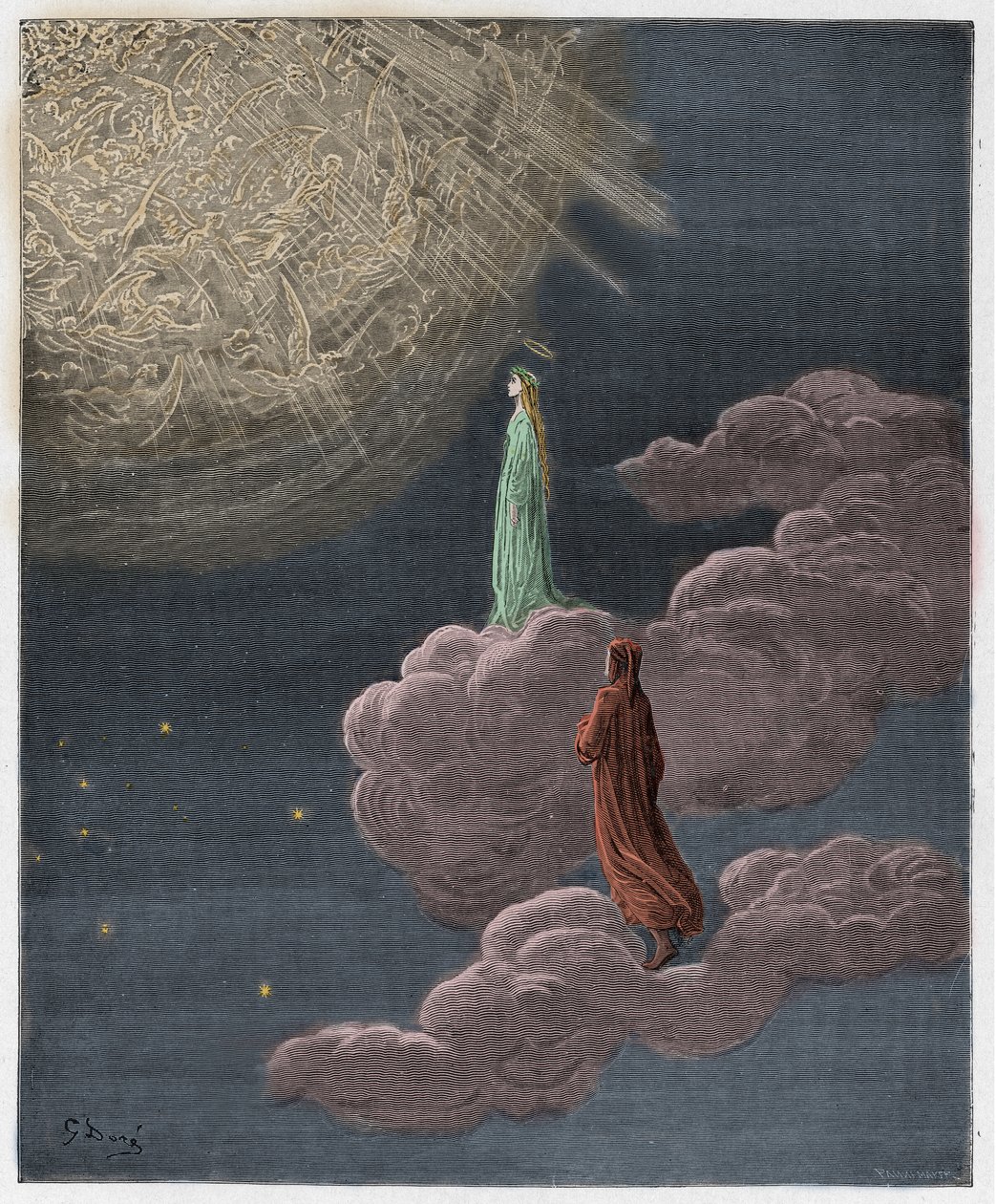 Paradiso, Canto 14: Dante e Beatrice traslati nella sfera di Marte, illustrazione da "La Divina Commedia" di Dante Alighieri, 1885 da Gustave Dore