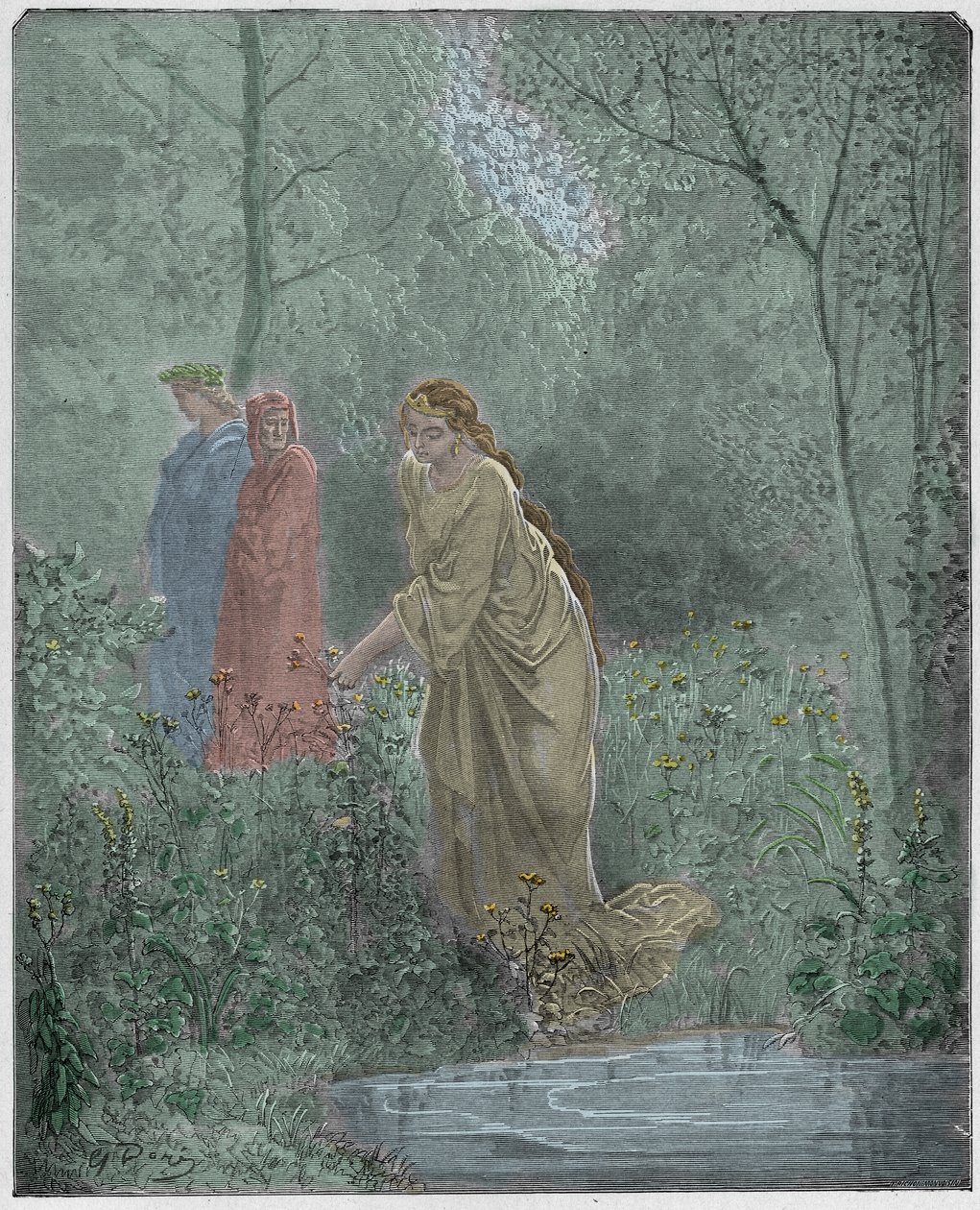 Purgatorio, Canto 27: Il sogno di Dante di Lia nel prato, illustrazione da "La Divina Commedia" di Dante Alighieri, 1885 da Gustave Dore