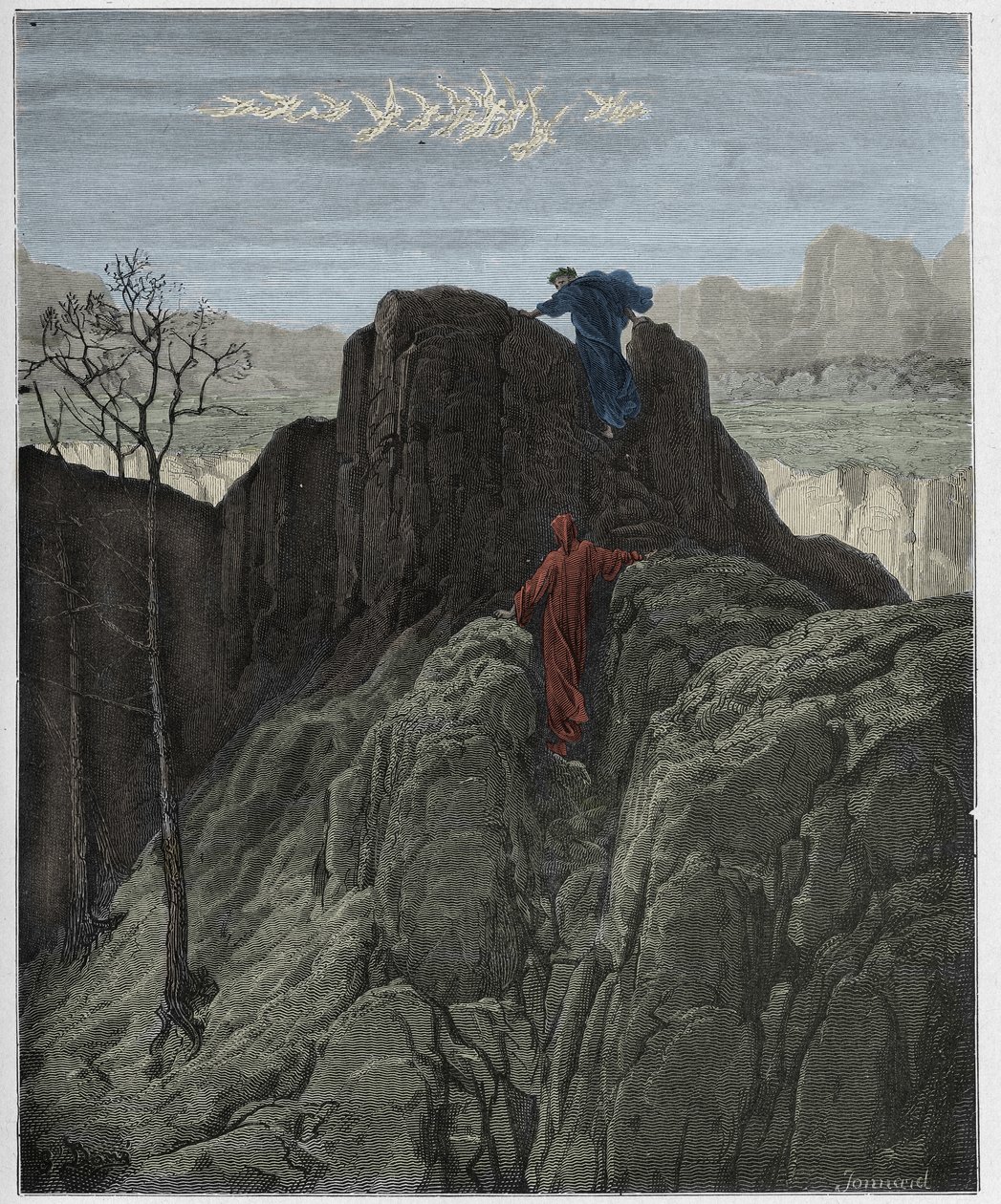 Purgatorio, Canto 4: Virgilio guida Dante su per il ripido pendio, illustrazione da "La Divina Commedia" di Dante Alighieri, 1885 da Gustave Dore
