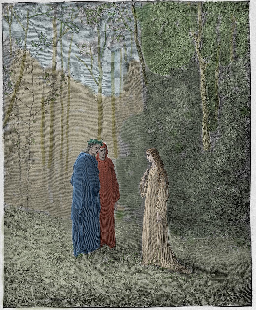 Purgatorio, Canto 5: Dante parla con Pia de Tolomei da Gustave Dore