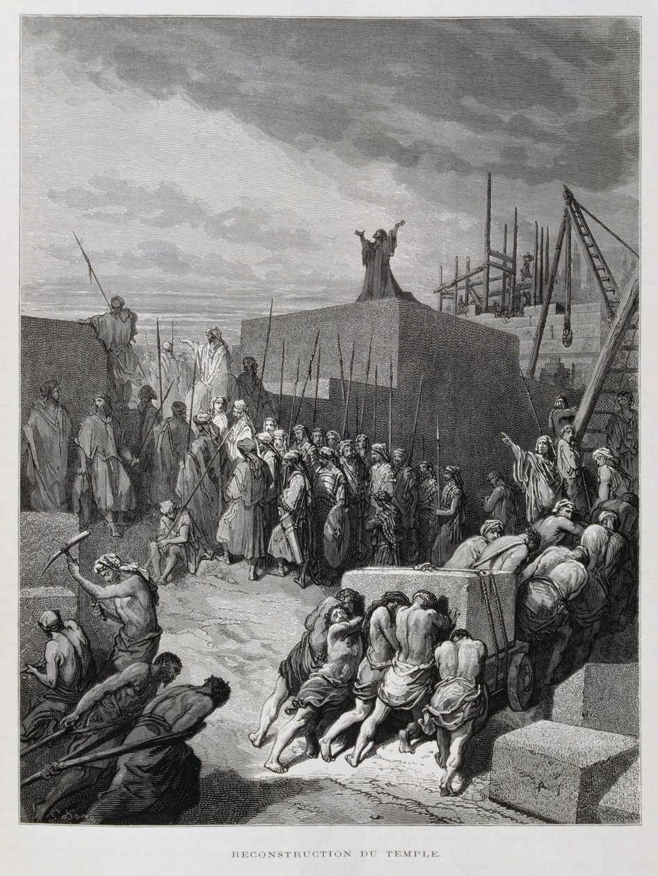 Ricostruzione del Tempio a Gerusalemme, Illustrazione dalla Bibbia di Doré da Gustave Dore