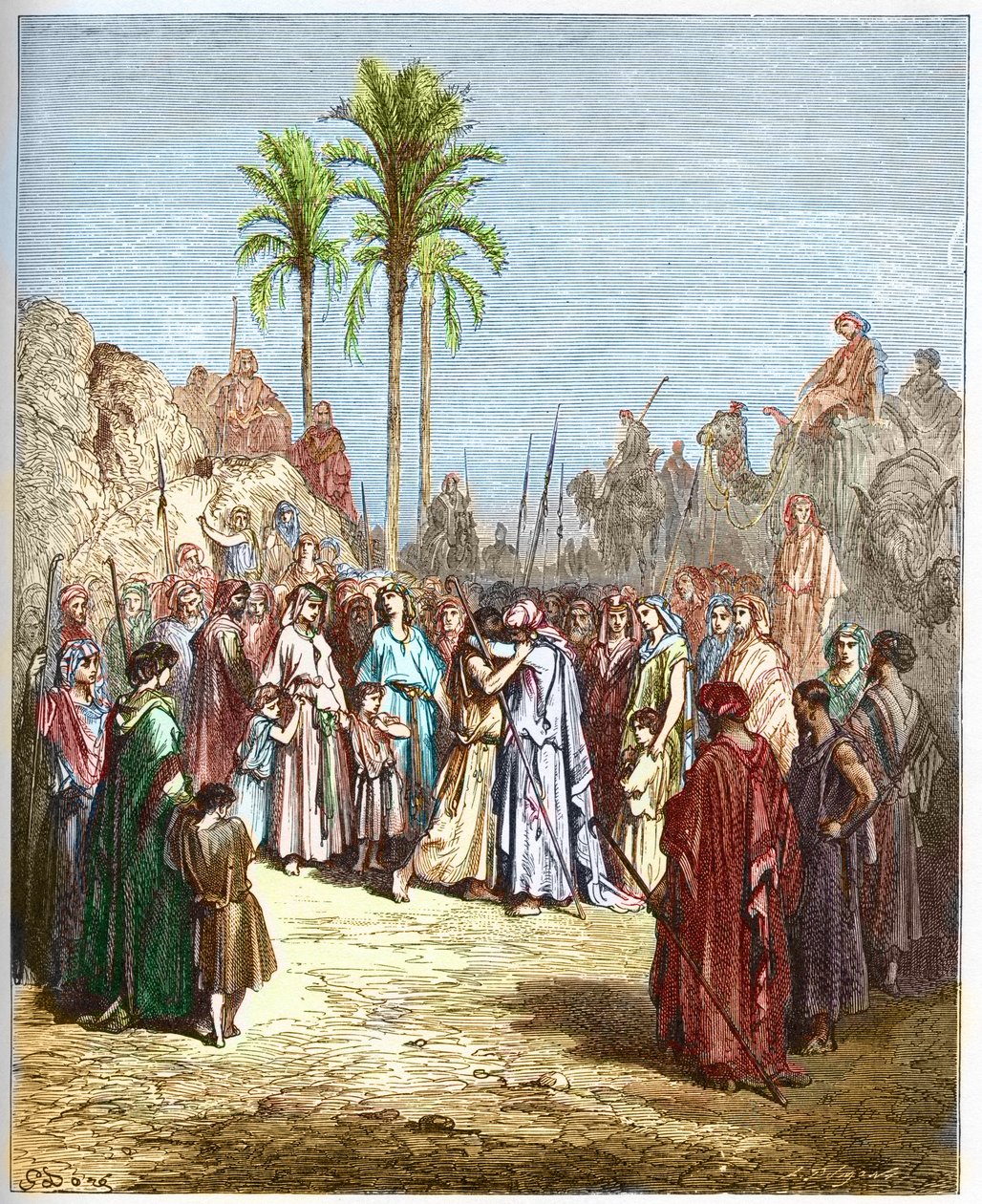 Riconciliazione tra Giacobbe ed Esaù - Riconciliazione di Giacobbe ed Esaù Genesi, XXXIII, 4 - Incisione da 