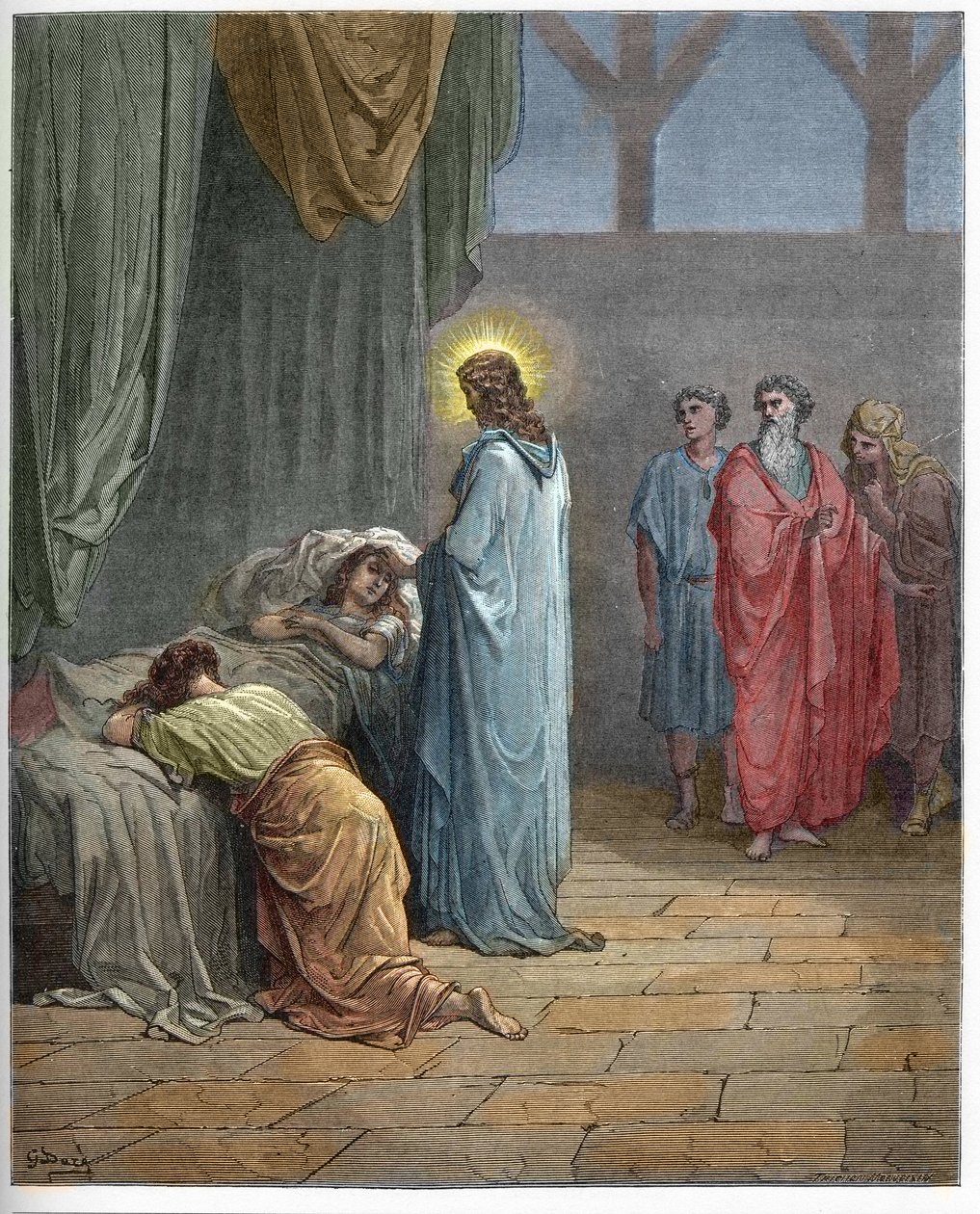 Resurrezione della figlia di Giairo - Gesù risuscita la figlia di Giairo - incisione in "La Bibbia illustrata" di Gustave Doré (1832-1883) - Incisione da "La Bibbia di Doré" da Gustave Dore