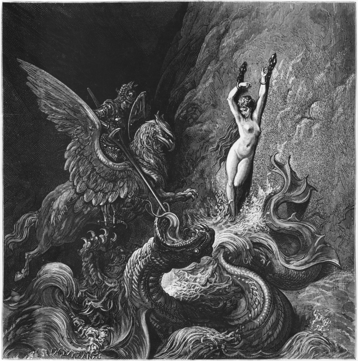 Ruggiero salva Angelica, illustrazione dal Canto X di 