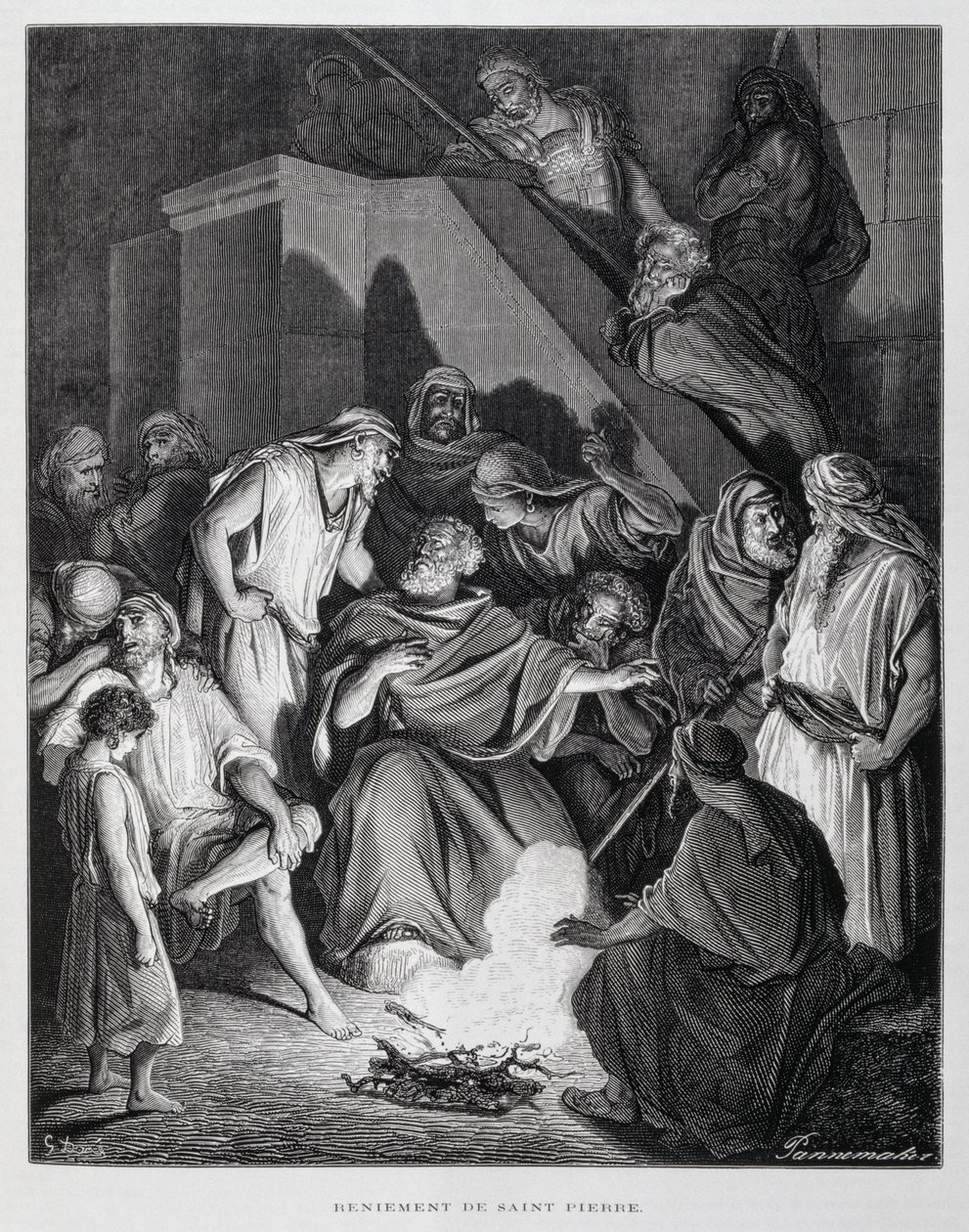 San Pietro rinnega Cristo, illustrazione dalla Bibbia di Doré da Gustave Dore