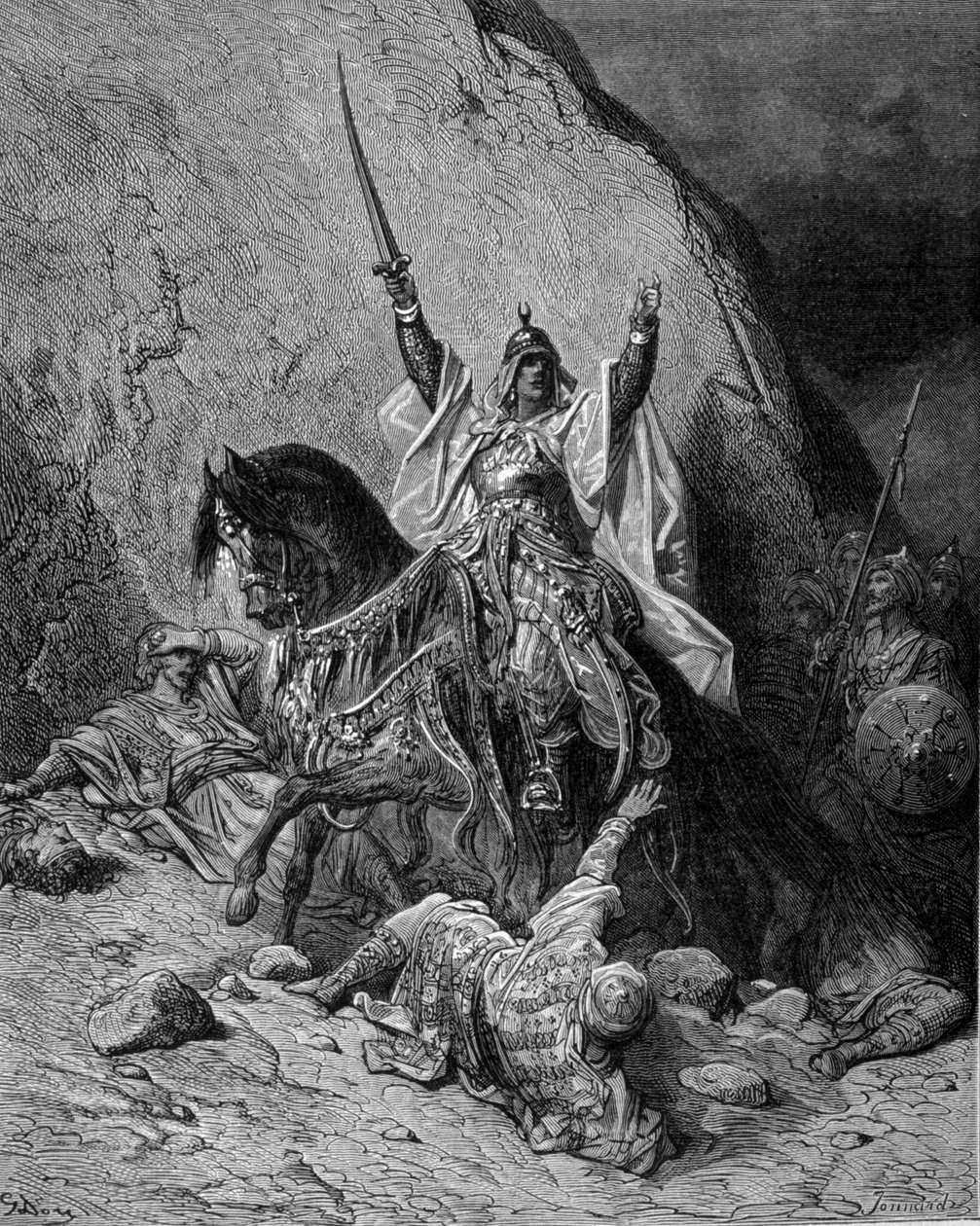 Saladino (1138-1193) (Salah al Din Yusuf al-Ayyubi) alla testa delle sue truppe contro i crociati da Gustave Dore
