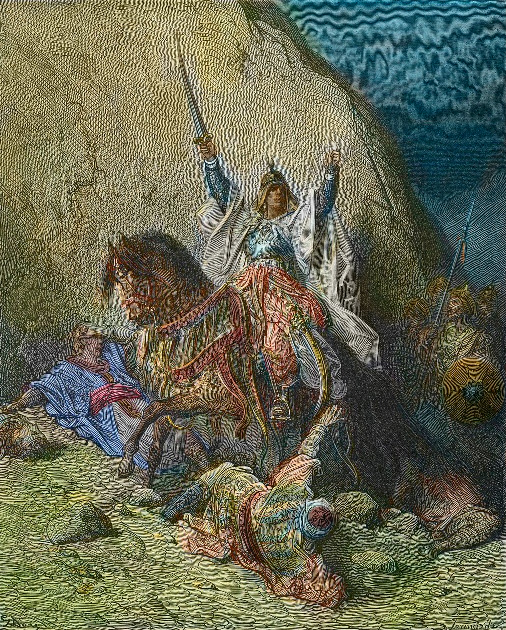 Saladino il Magnifico - Re Saladino (1138-1193) (Salah al Din Yusuf al-Ayyubi) comandante delle forze musulmane contro le crociate - incisione a colori del XIX secolo di Gustave Doré - da Storia delle Crociate di Joseph-François Michaud da Gustave Dore