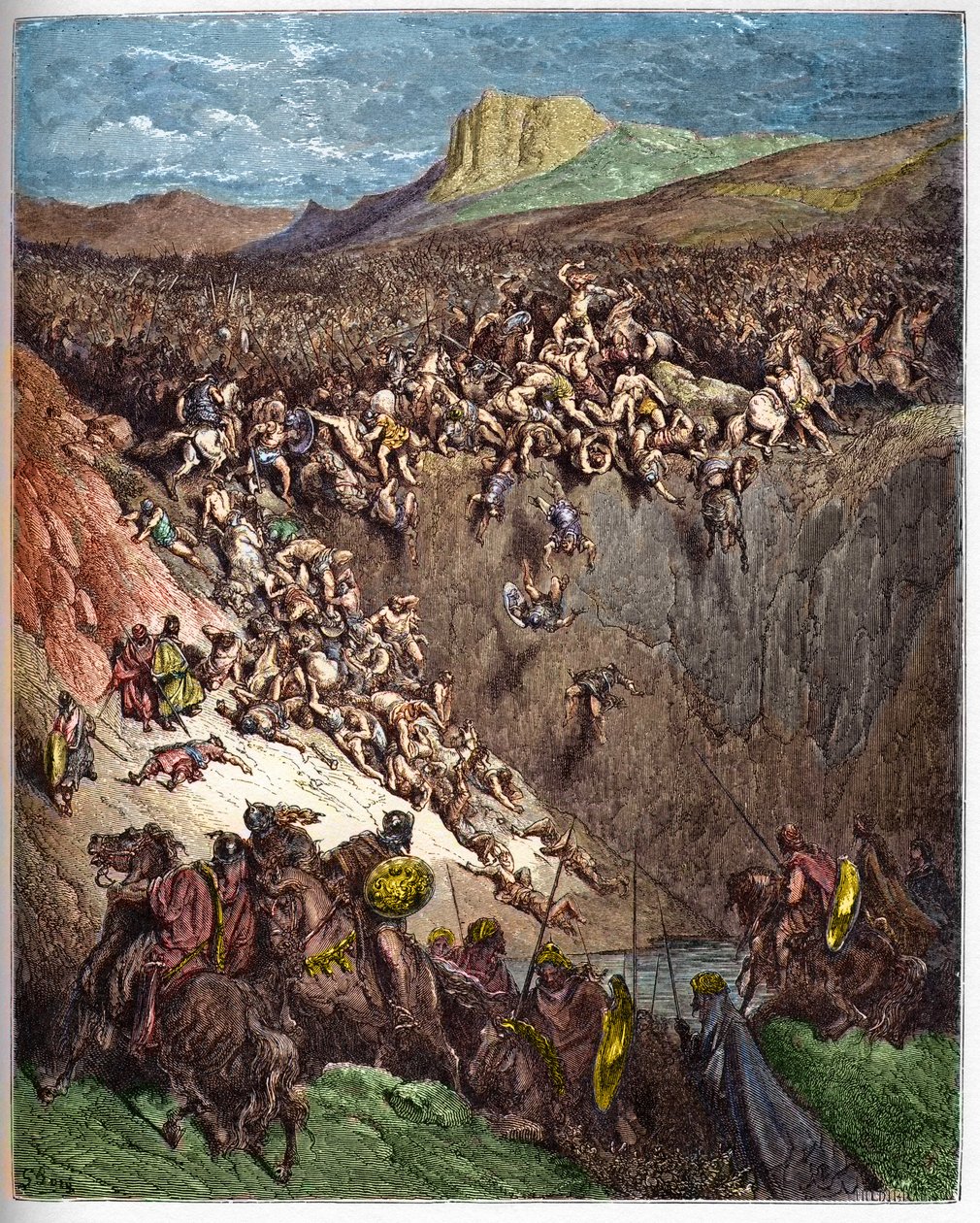 Sansone distrugge i Filistei con la mascella di un asino - incisione in "La Bibbia illustrata" di Gustave Doré (1832-1883) - Incisione da "La Bibbia di Doré" da Gustave Dore