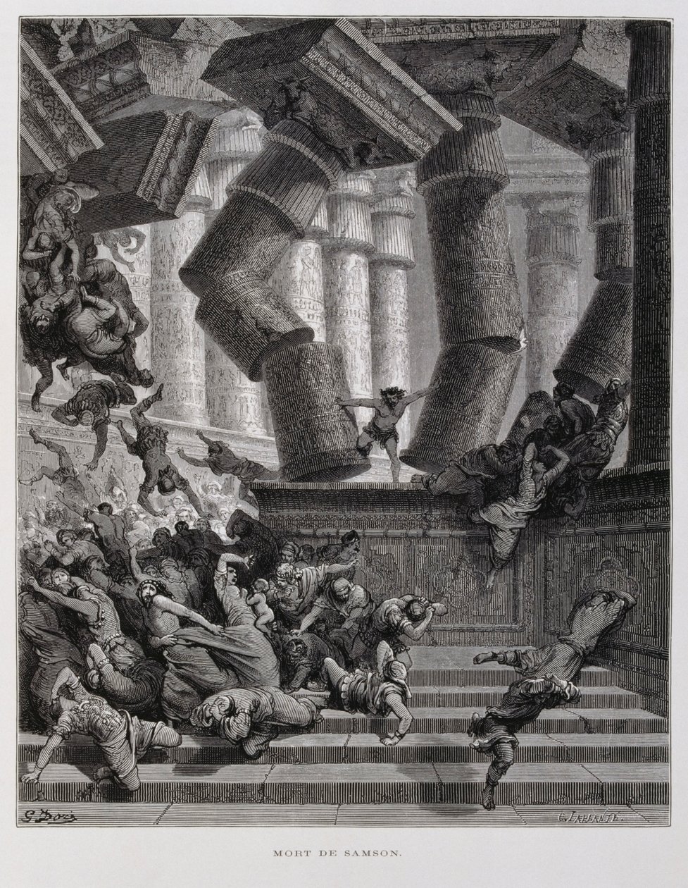 Sansone distrugge il tempio di Baal, Illustrazione dalla Bibbia di Doré da Gustave Dore