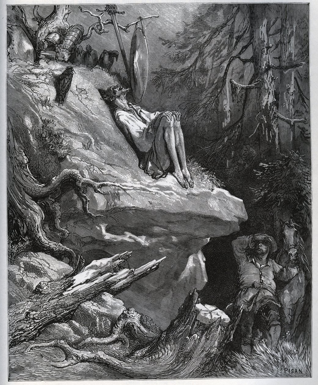 Sancho Panza trova il suo padrone, sempre in penitenza - da "Don Chisciotte della Mancia" di Miguel Cervantes (1547-1616) - xilografia dopo disegno di Gustave Doré da Gustave Dore