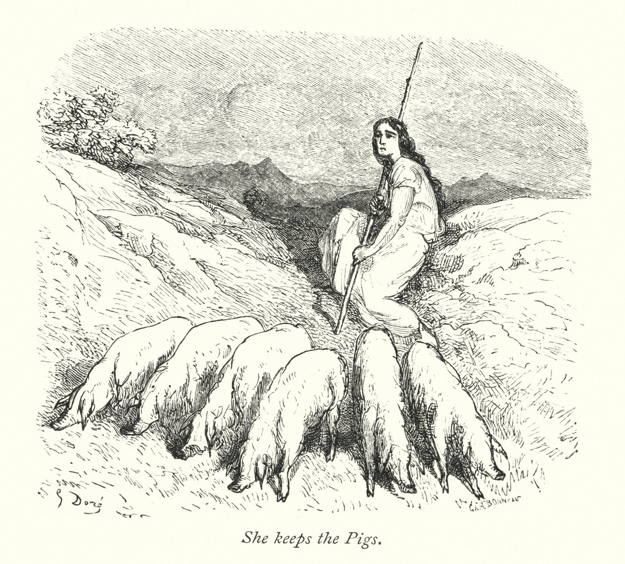 Lei tiene i maiali (incisione) da Gustave Dore