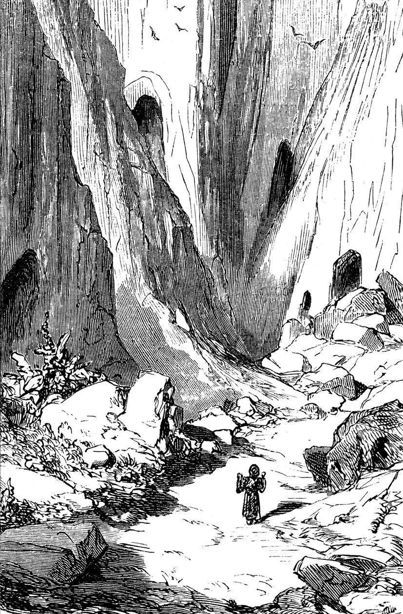 Sindbad il marinaio - racconto delle mille e una notte - illustrazione di Gustave Doré - edizione Maxwell 1865 - Secondo viaggio: Sindbad scopre una valle con diamanti, ma purtroppo occupata da serpenti giganti. Troverà rifugio da Gustave Dore