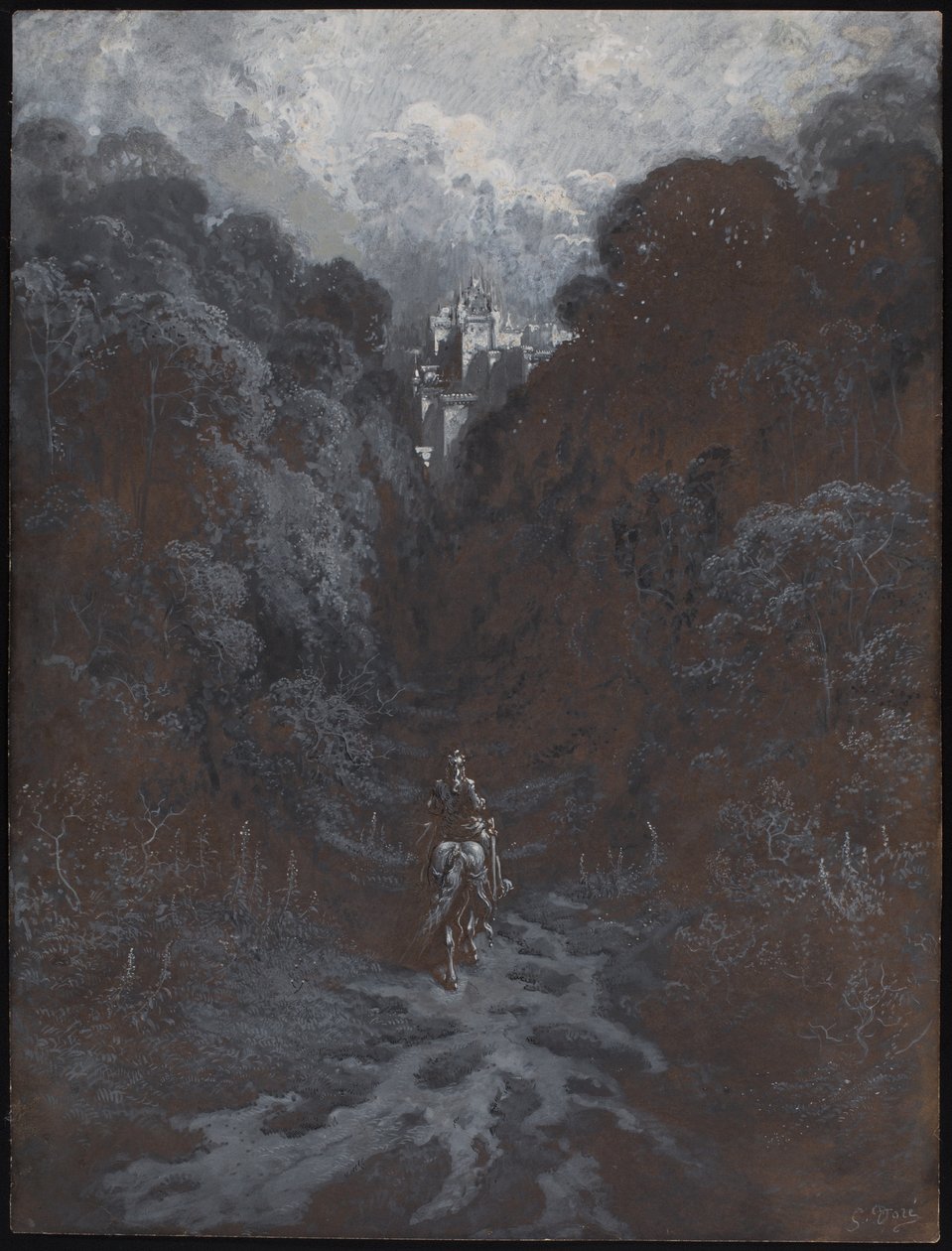 Sir Lancillotto si avvicina al castello di Astolat da Gustave Dore