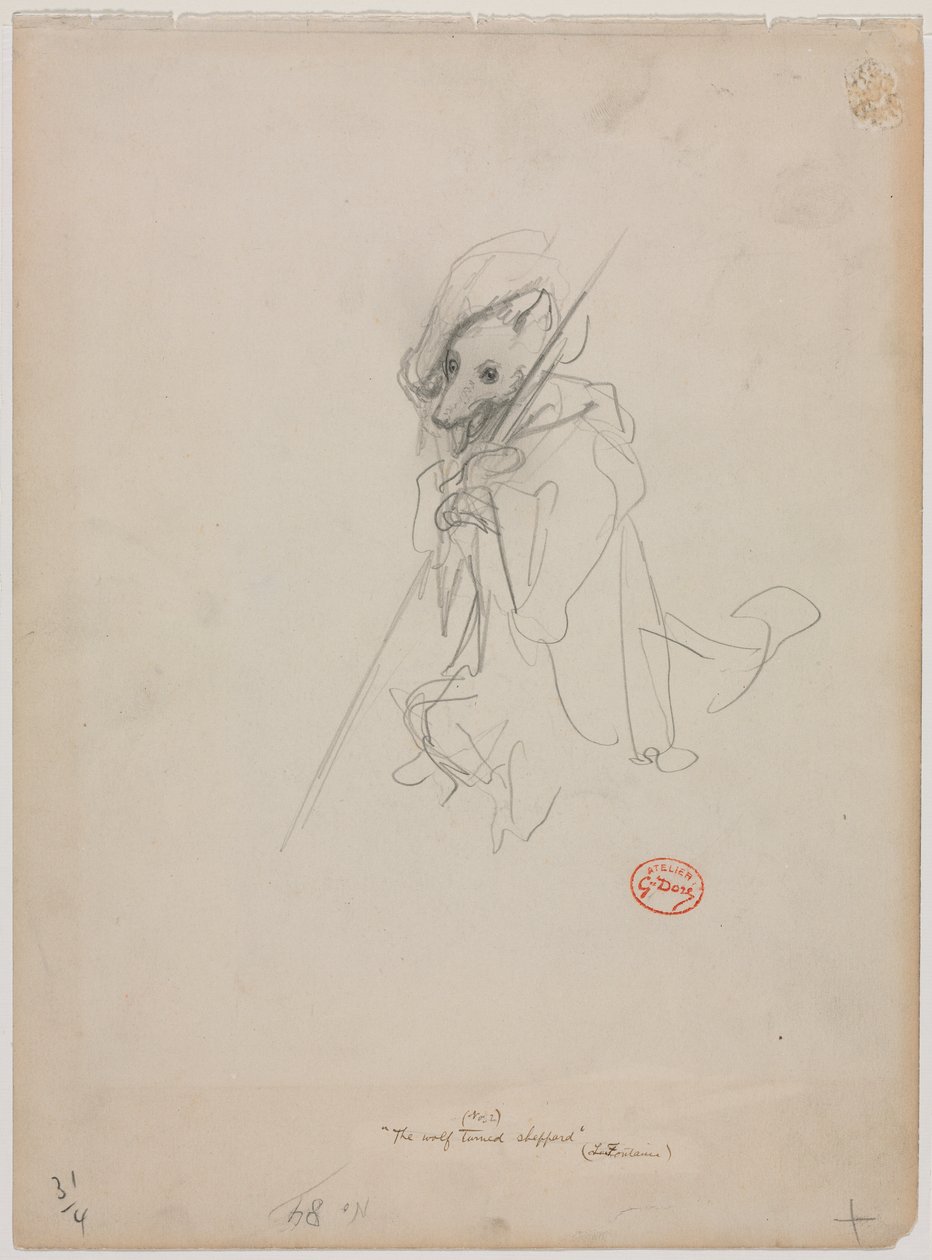 Schizzo per "Il lupo diventato pastore" (recto) da Gustave Dore