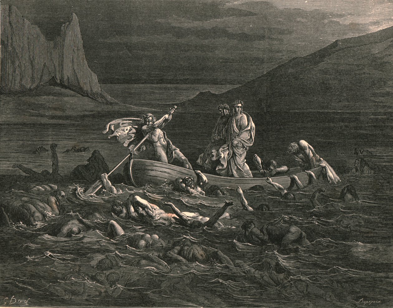 Appena entrambi imbarcati, tagliando le onde, c1890 da Gustave Dore