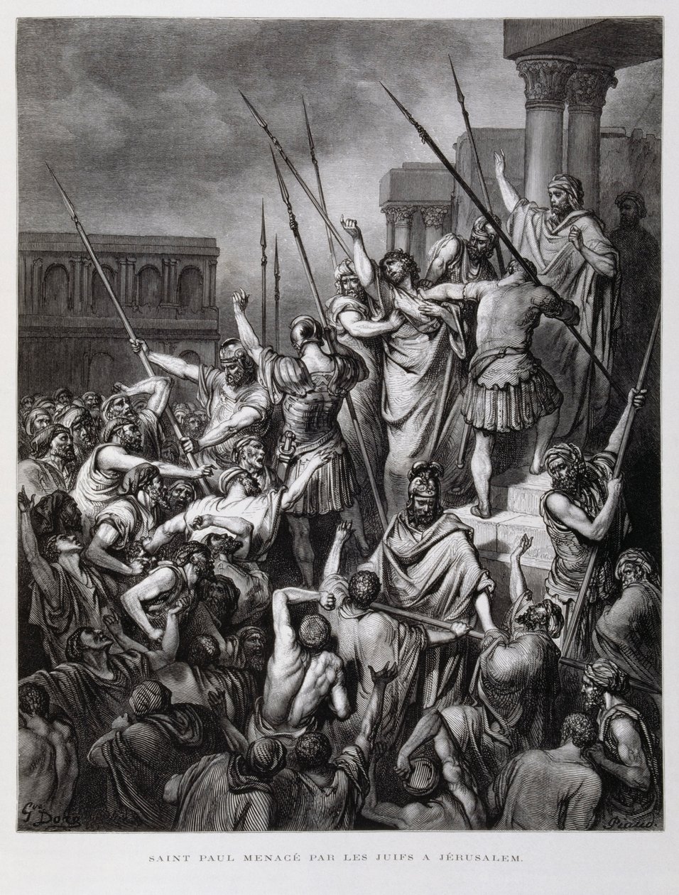 San Paolo attaccato dagli ebrei di Gerusalemme, illustrazione dalla Bibbia di Doré da Gustave Dore