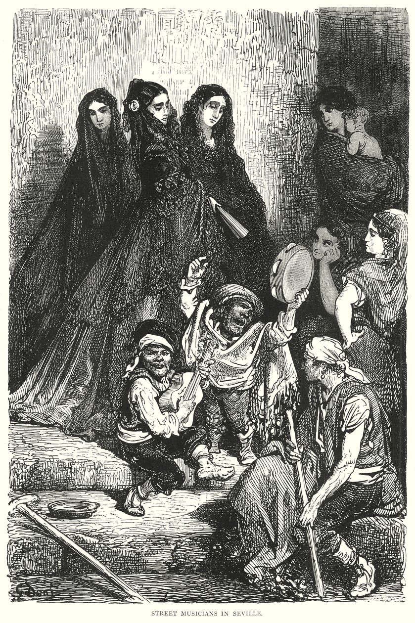 Musicisti di strada a Siviglia (incisione) da Gustave Dore