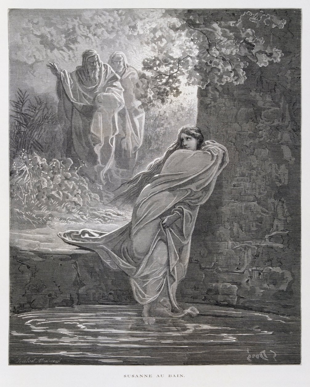 Susanna al bagno (Dan. 13:1-26), Illustrazione dalla Bibbia di Doré da Gustave Dore