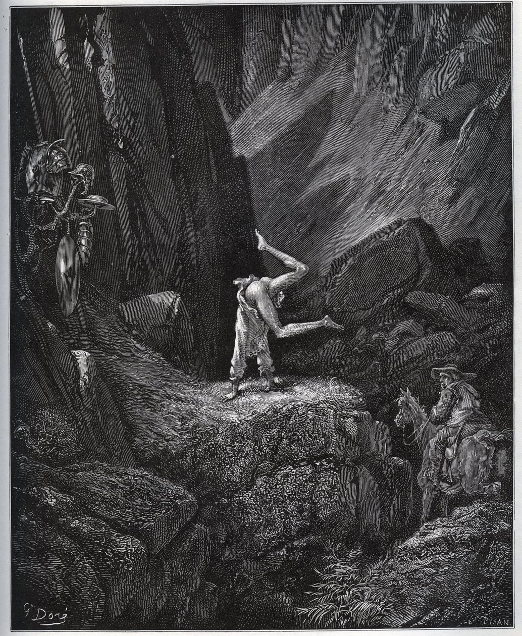 La penitenza acrobatica di Don Chisciotte nella Sierra Morena - da "Don Chisciotte della Mancia" di Miguel Cervantes (1547-1616) - xilografia dopo disegno di Gustave Doré da Gustave Dore