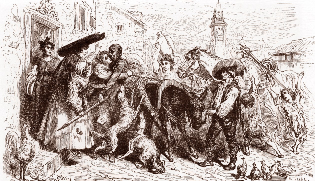 Il malconcio Don Chisciotte arriva a casa, incisione di Gustave Doré per 