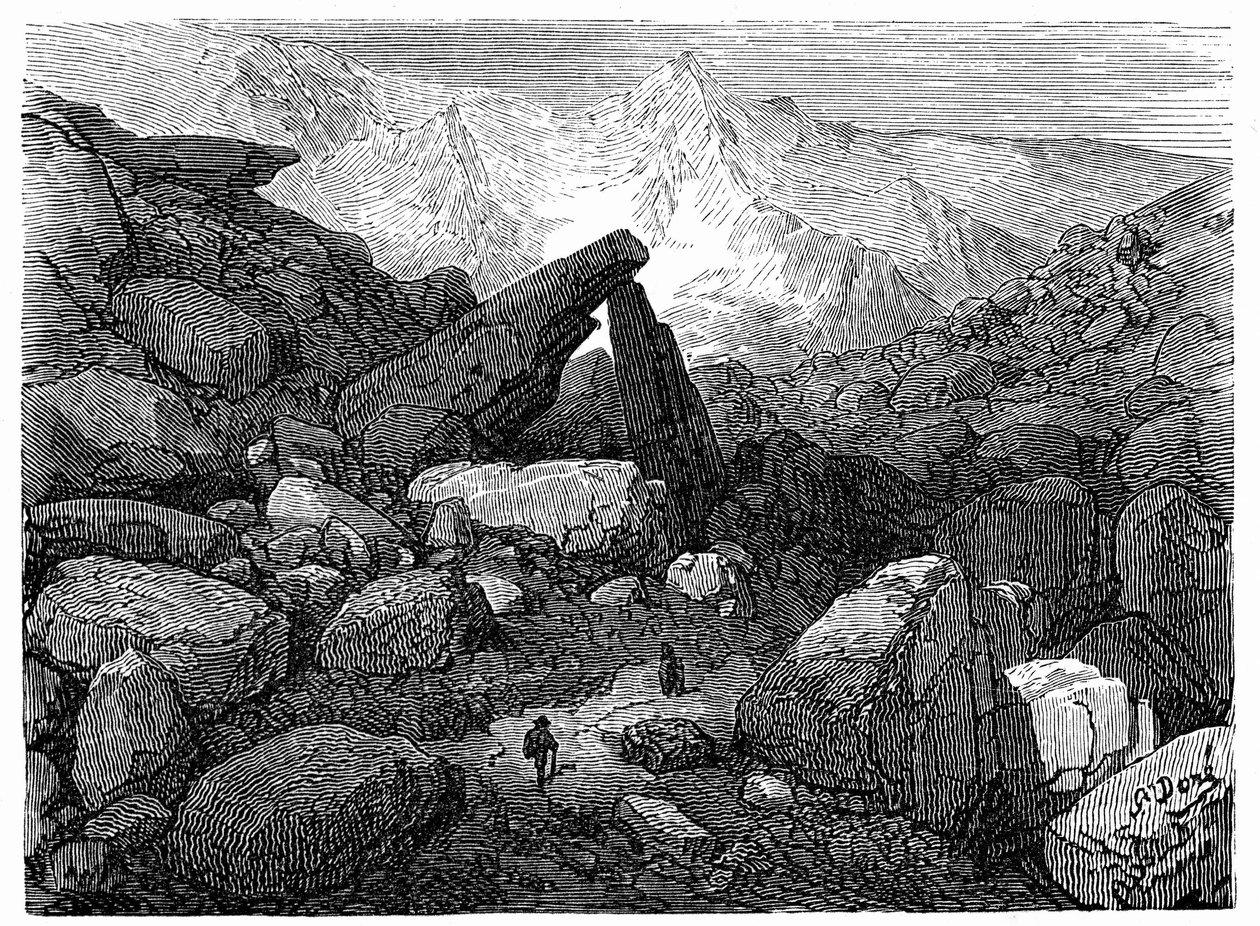 Il sentiero del caos, che conduce al Cirque de Gavarnie: incisione di Gustave Doré che illustra il libro "Viaggio ai Pirenei di Hippolyte Taine", Hachette 1860. da Gustave Dore