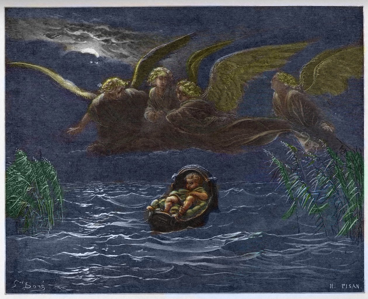 Il bambino Mosè sul Nilo circondato dagli angeli custodi da Gustave Dore