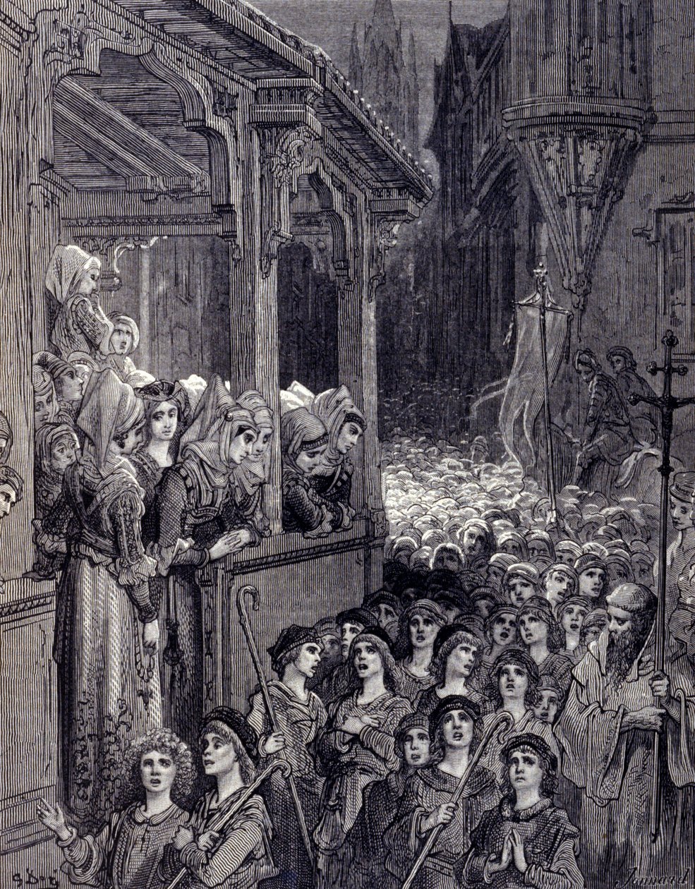 La crociata dei bambini: movimenti popolari nati in Germania e Francia nel 1212, che radunarono migliaia di persone di origine contadina dietro giovani profeti, proclamandosi eletti da Dio, per andare a liberare Gerusalemme e il Santo Sepolcro da Gustave Dore