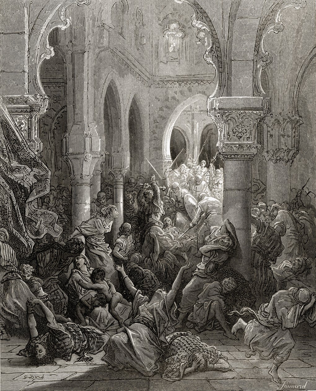 I crociati massacrano gli abitanti di Cesarea, illustrazione da 
