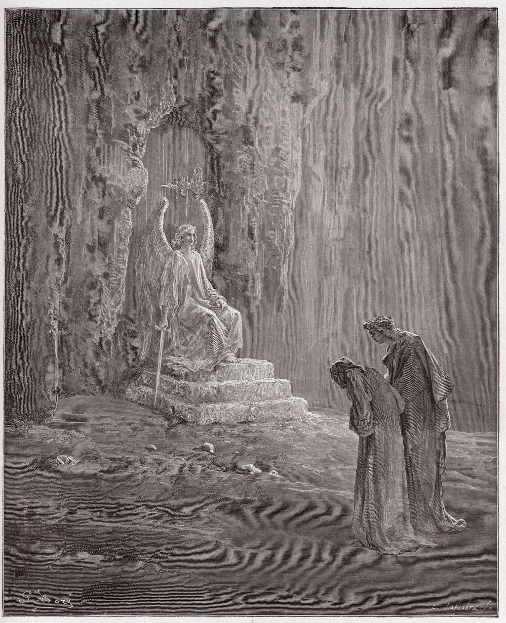 La Divina Commedia, Purgatorio, Canto 9: Dante e Virgilio ai portali del Purgatorio - di Dante Alighieri (1265-1321) - Illustrazione di Gustave Doré (1832-1883) da Gustave Dore