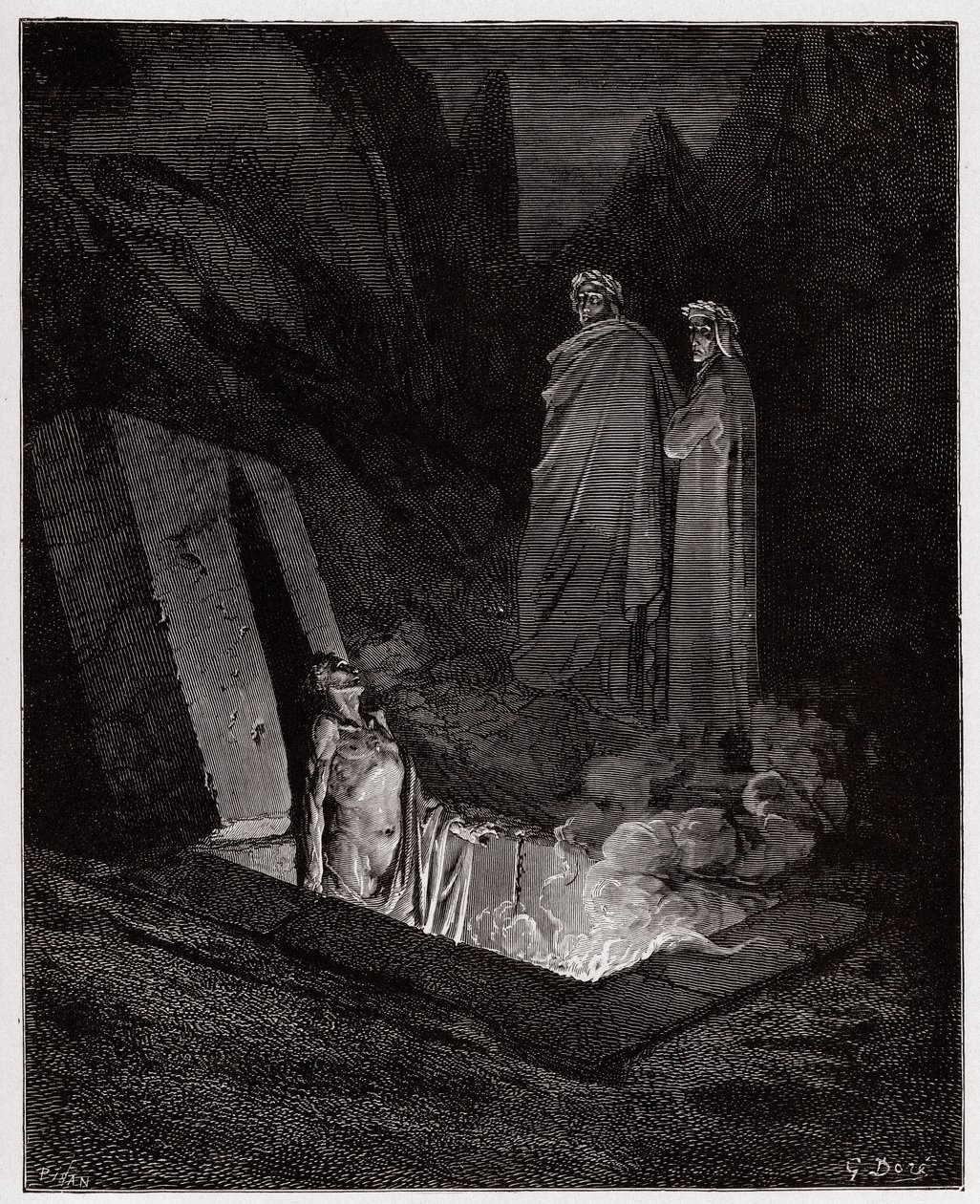La Divina Commedia, Inferno, Canto 10: Farinata degli Uberti si rivolge a Dante - di Dante Alighieri (1265-1321) - Illustrazione di Gustave Doré (1832-1883) da Gustave Dore
