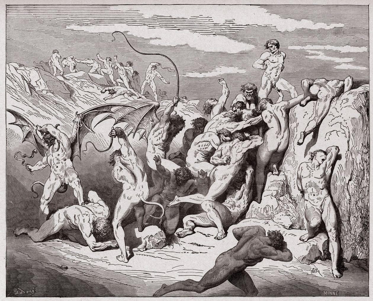 La Divina Commedia, Inferno, Canto 18: Diavoli e seduttori - di Dante Alighieri (1265-1321) - Illustrazione di Gustave Dore (1832-1883) da Gustave Dore