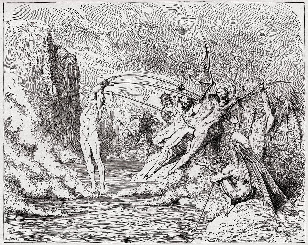 La Divina Commedia, Inferno, Canto 21: I diavoli tormentano i barattieri - di Dante Alighieri (1265-1321) - Illustrazione di Gustave Doré (1832-1883) da Gustave Dore