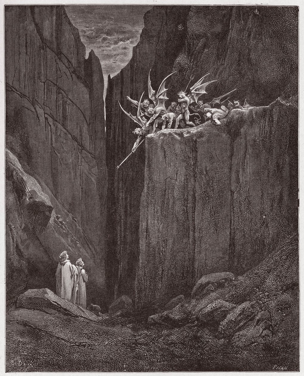 La Divina Commedia, Inferno, Canto 23: I poeti sfuggono ai demoni della quinta bolgia - di Dante Alighieri (1265-1321) - Illustrazione di Gustave Doré (1832-1883) da Gustave Dore