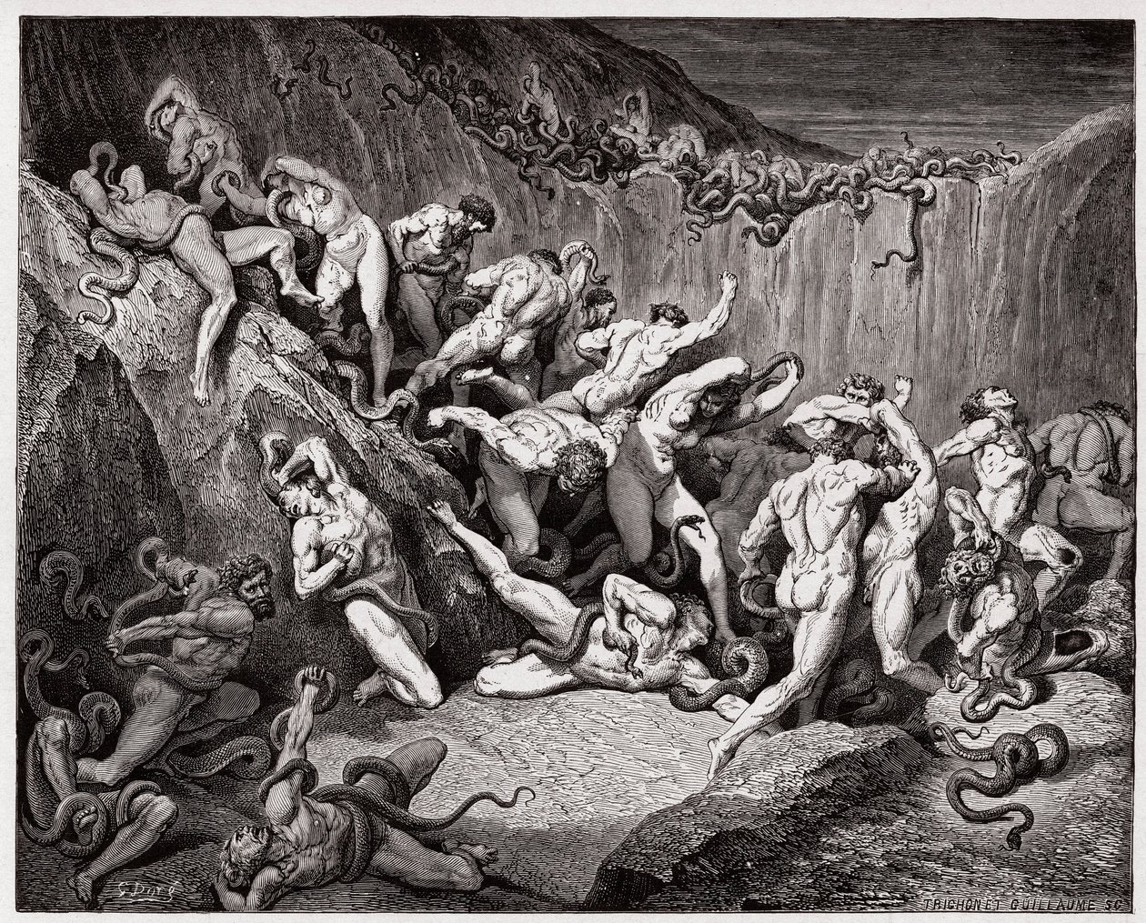 La Divina Commedia, Inferno, Canto 24: I ladri tormentati dai serpenti - di Dante Alighieri (1265-1321) - Illustrazione di Gustave Doré (1832-1883). da Gustave Dore