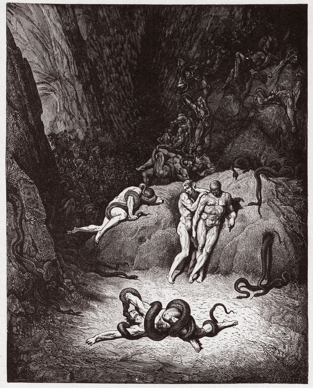 La Divina Commedia, Inferno, Canto 25: Agnello che si trasforma in serpente - di Dante Alighieri (1265-1321) - Illustrazione di Gustave Doré (1832-1883). da Gustave Dore