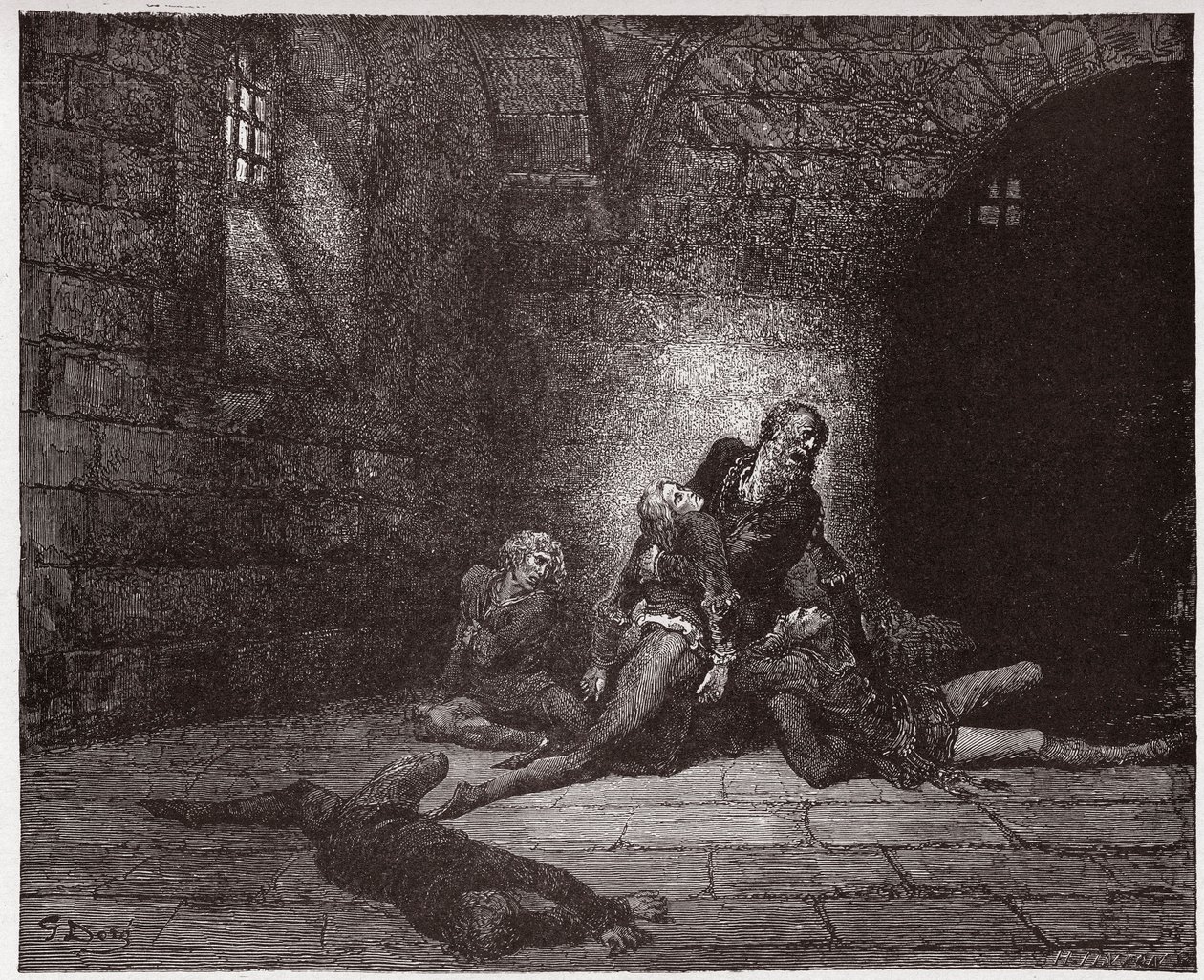 La Divina Commedia, Inferno, Canto 33: Gaddo muore davanti agli occhi del padre - di Dante Alighieri (1265-1321) - Illustrazione di Gustave Doré (1832-1883) da Gustave Dore