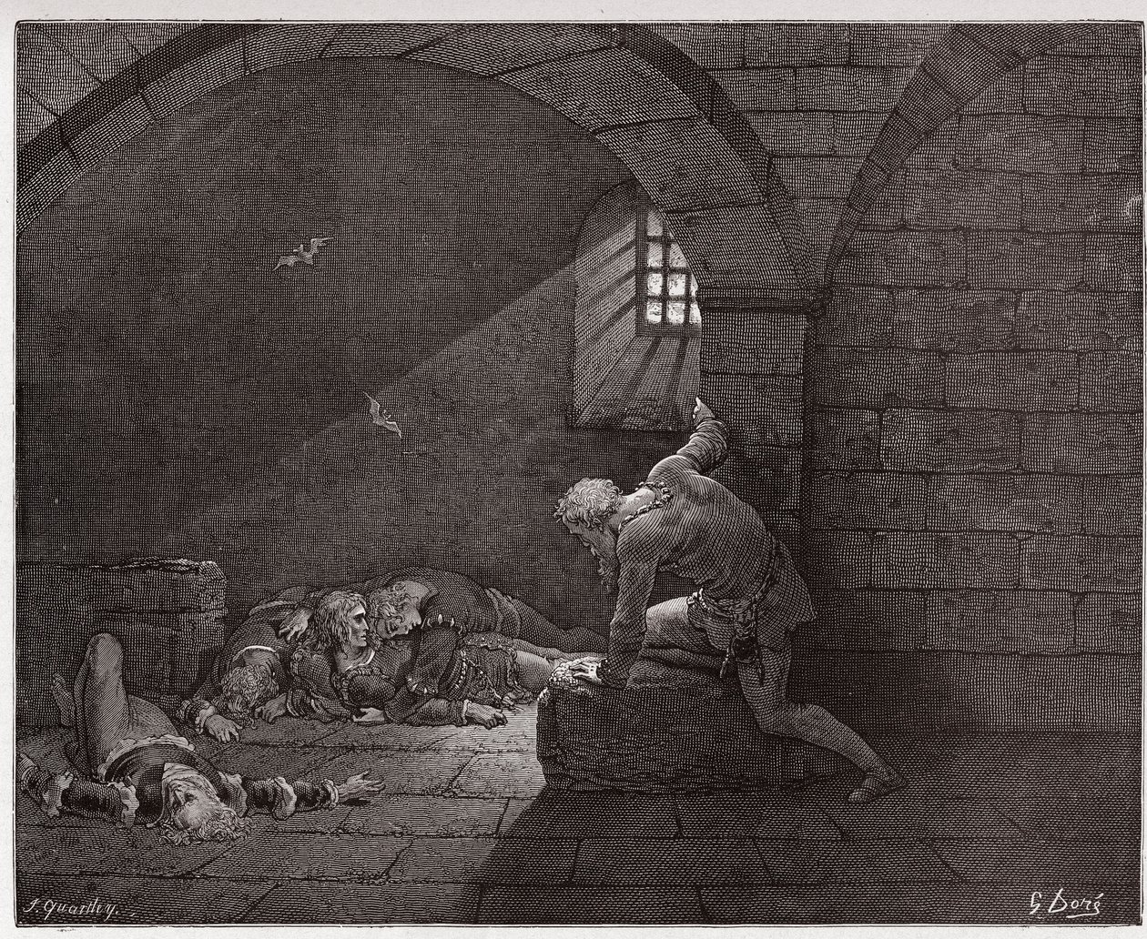 La Divina Commedia, Inferno, Canto 33: Ugolino nella cella con i suoi quattro figli morti - di Dante Alighieri (1265-1321) - Illustrazione di Gustave Doré (1832-1883) da Gustave Dore