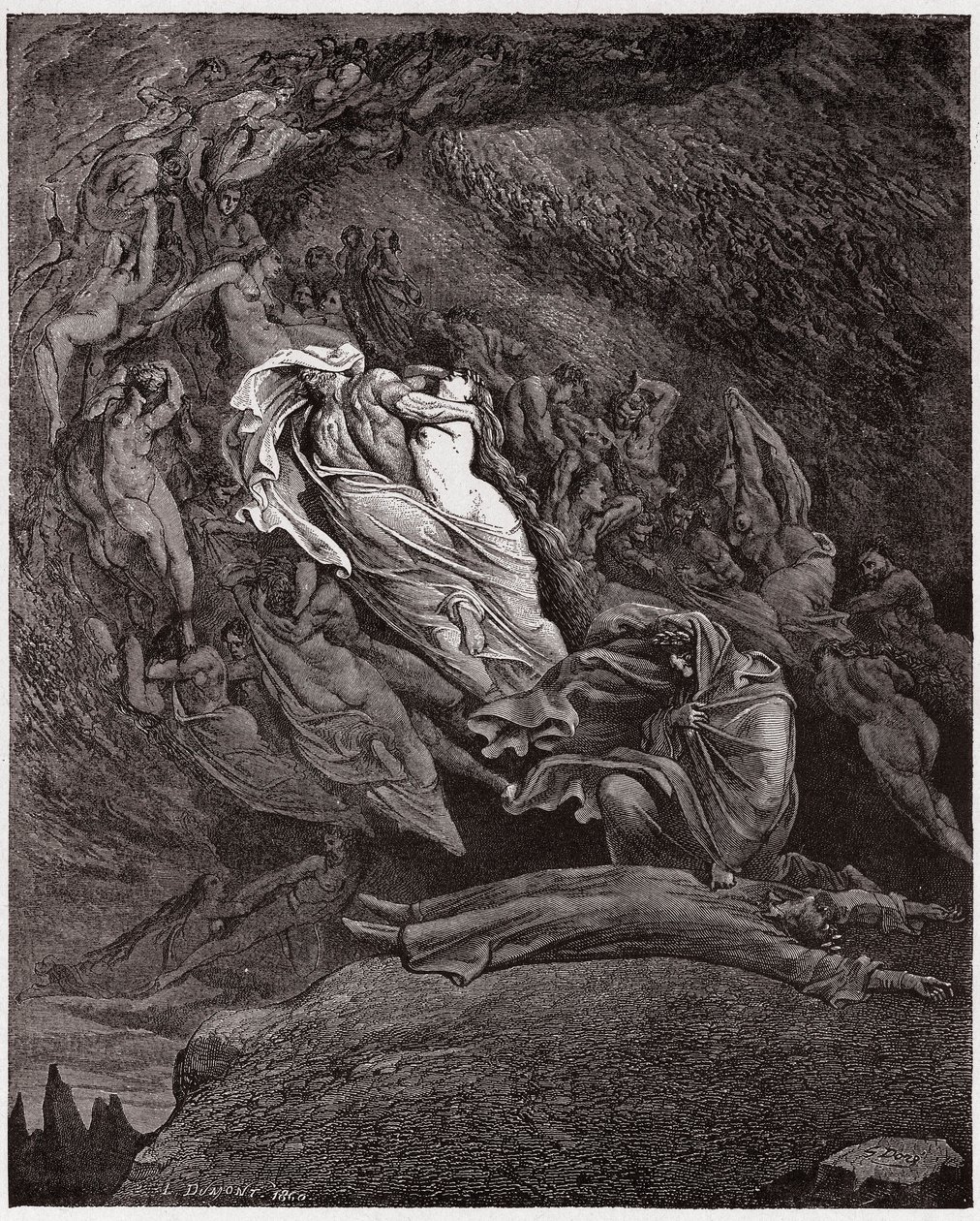 La Divina Commedia, Inferno, Canto 5: Francesca descrive la sua morte - di Dante Alighieri (1265-1321) - Illustrazione di Gustave Doré (1832-1883) da Gustave Dore