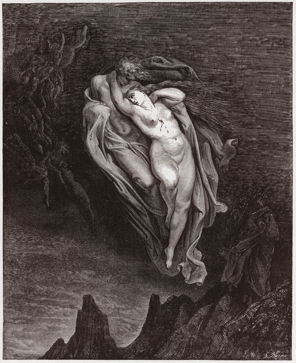La Divina Commedia, Inferno, Canto 5: Le anime di Paolo e Francesca - Illustrazione di Gustave Doré da Gustave Dore