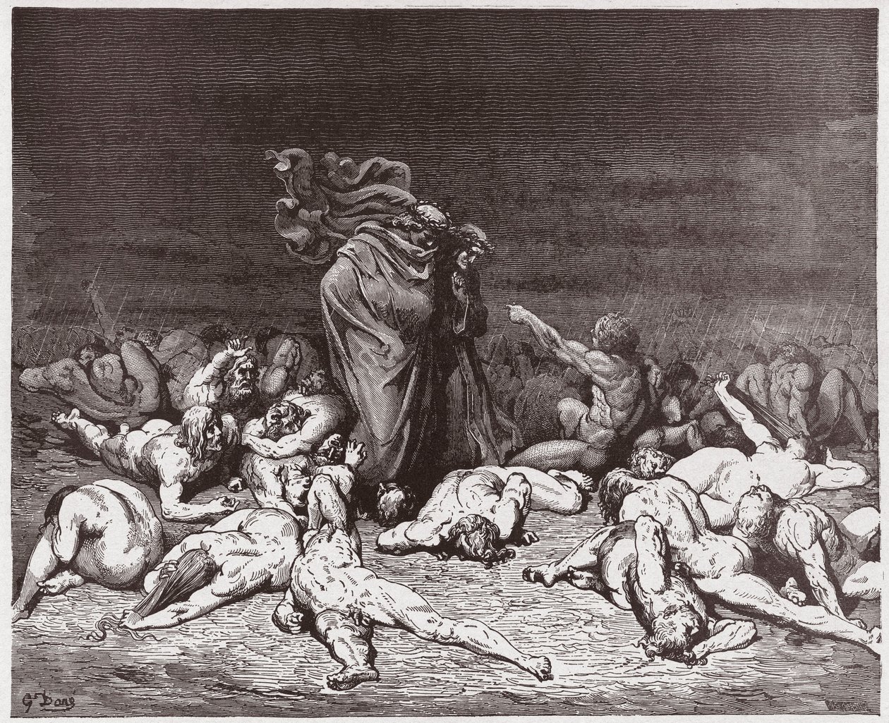 La Divina Commedia, Inferno, Canto 6: I golosi battuti dalla pioggia eterna - Illustrazione di Gustave Doré da Gustave Dore