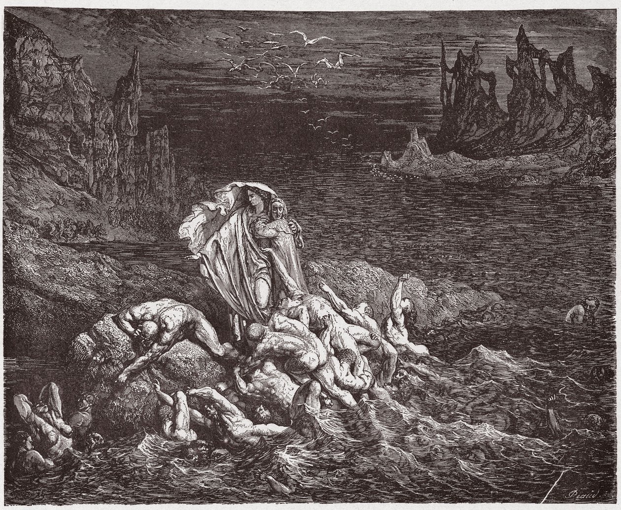 La Divina Commedia, Inferno, Canto 7: Virgilio mostra a Dante le anime degli iracondi nello Stige - di Dante Alighieri (1265-1321) - Illustrazione di Gustave Doré (1832-1883) da Gustave Dore