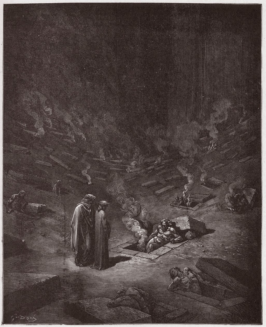 La Divina Commedia, Inferno, Canto 9: I sepolcri ardenti degli eresiarchi - di Dante Alighieri (1265-1321) - Illustrazione di Gustave Doré (1832-1883) da Gustave Dore