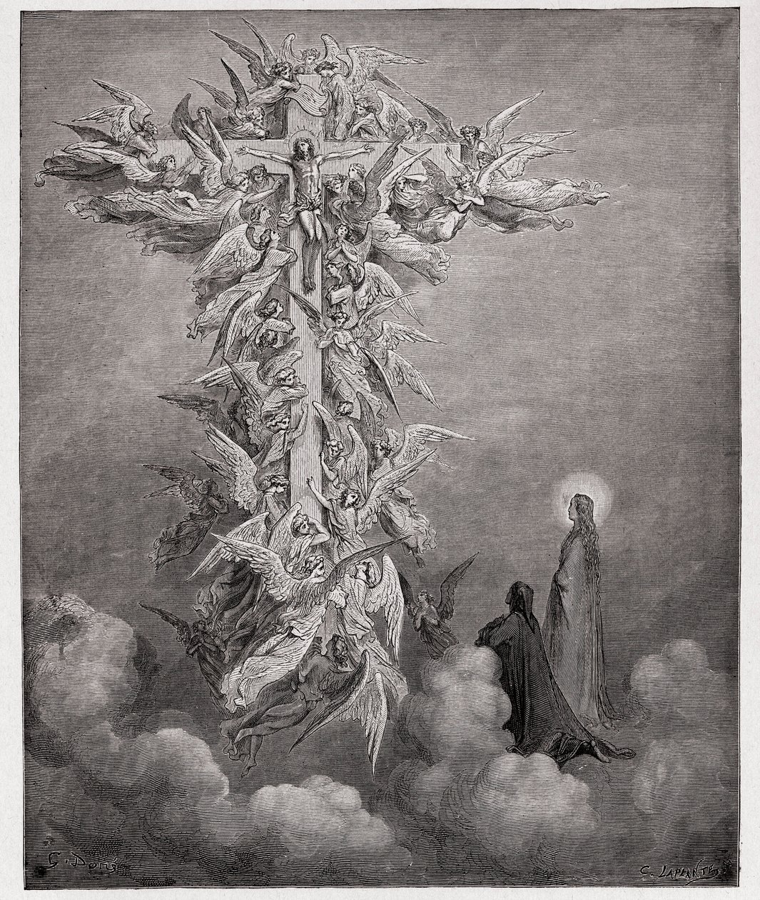 La Divina Commedia, Paradiso, Canto 14: Dante e Beatrice vedono gli angeli con Cristo sulla croce - di Dante Alighieri (1265-1321) - Illustrazione di Gustave Doré (1832-1883) da Gustave Dore