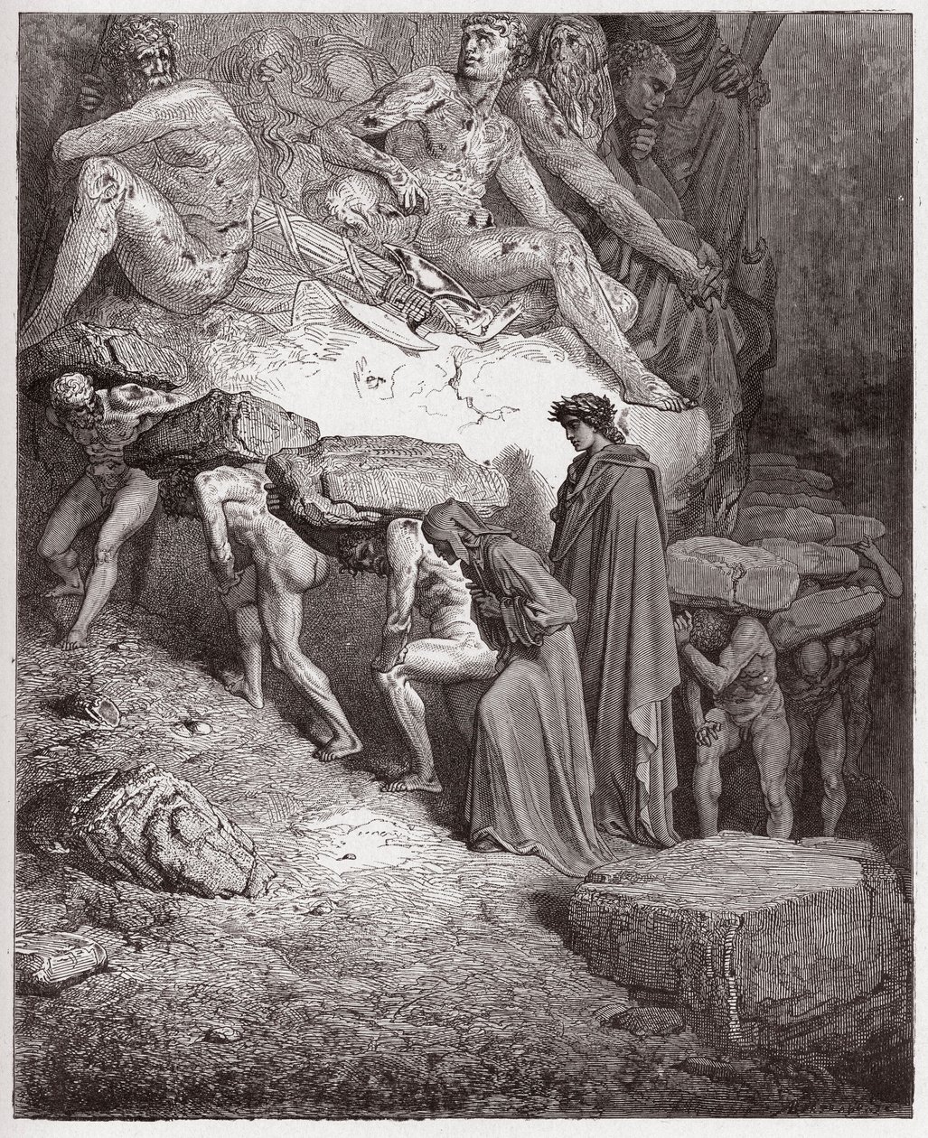 La Divina Commedia, Purgatorio, Canto 11: Le anime dei superbi, portando pietre pesanti - di Dante Alighieri (1265-1321) - Illustrazione di Gustave Doré (1832-1883) da Gustave Dore